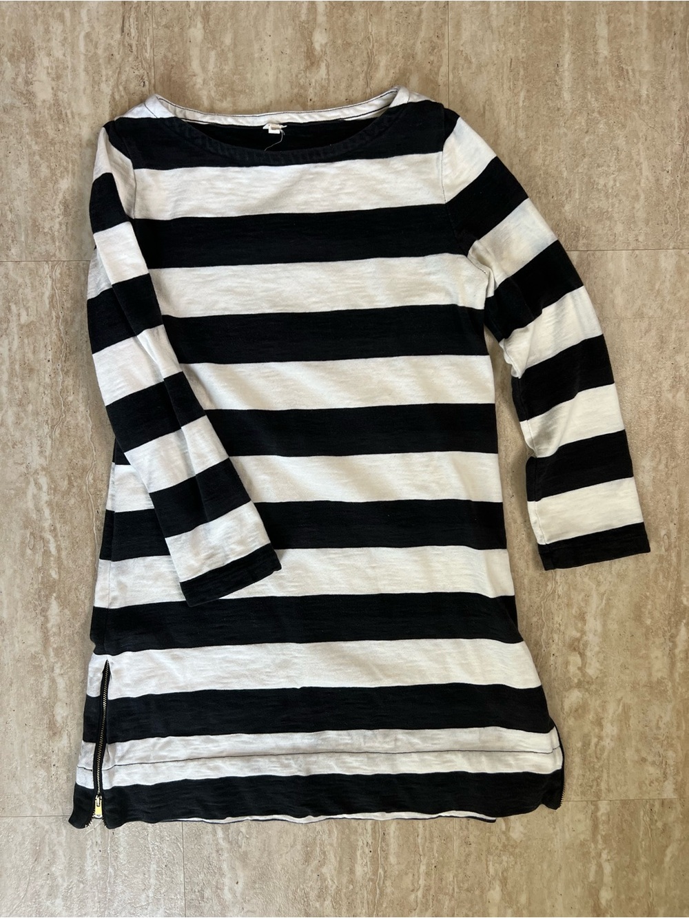 J. Crew Black and White Striped Long Sleeve Zipper Accent Tunic Dress Cotton XS
